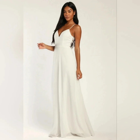Lulu's Romantic Ways White Lace Button Back Maxi Dress S Wedding Bride Party - Picture 5 of 15